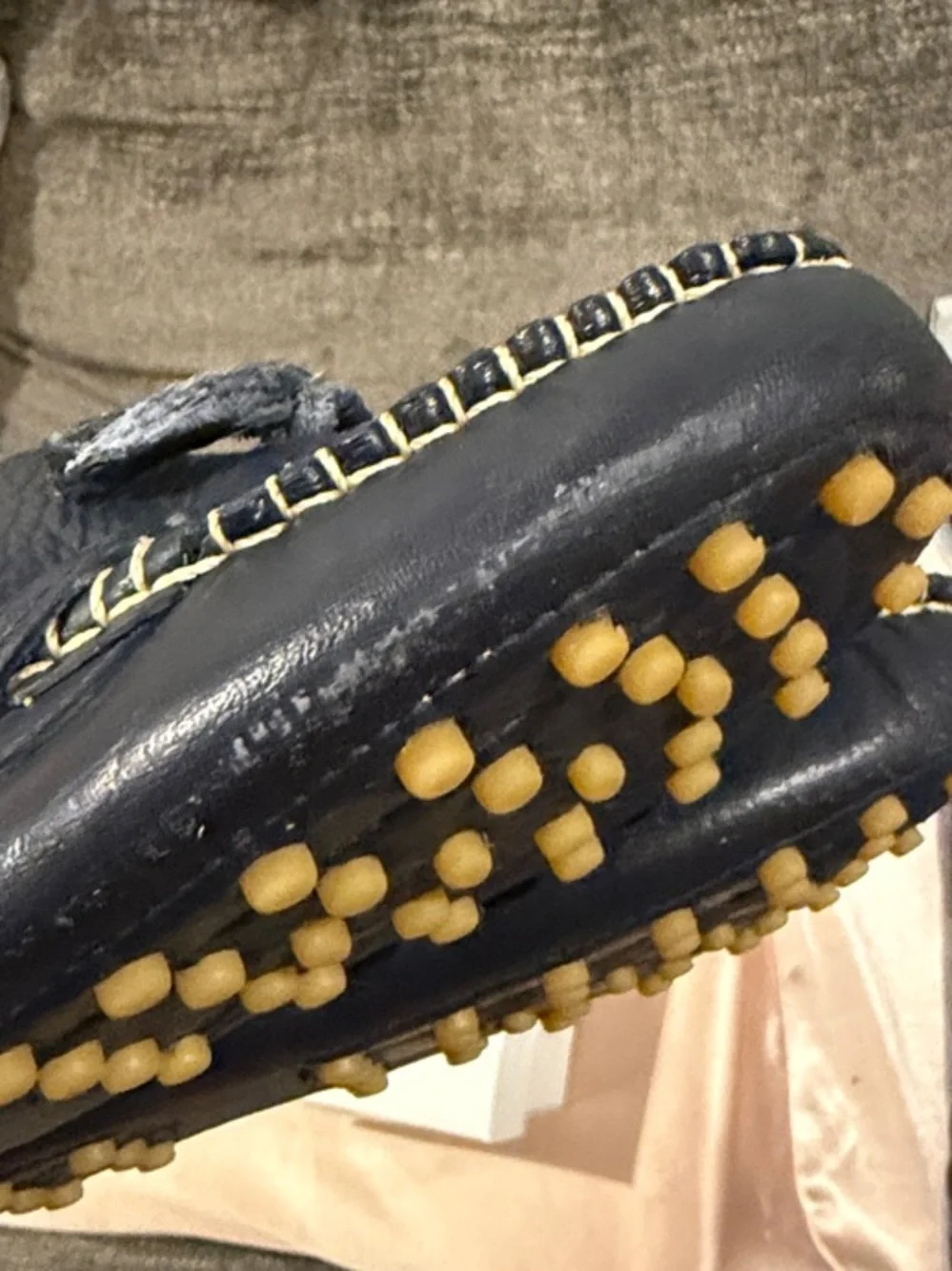 Elephantito Navy Leather Moccasins with Contrast Stitch